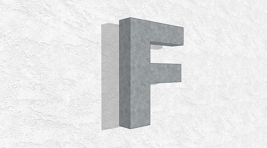 Profil 01 – Buchstabe F auf heller Wand
