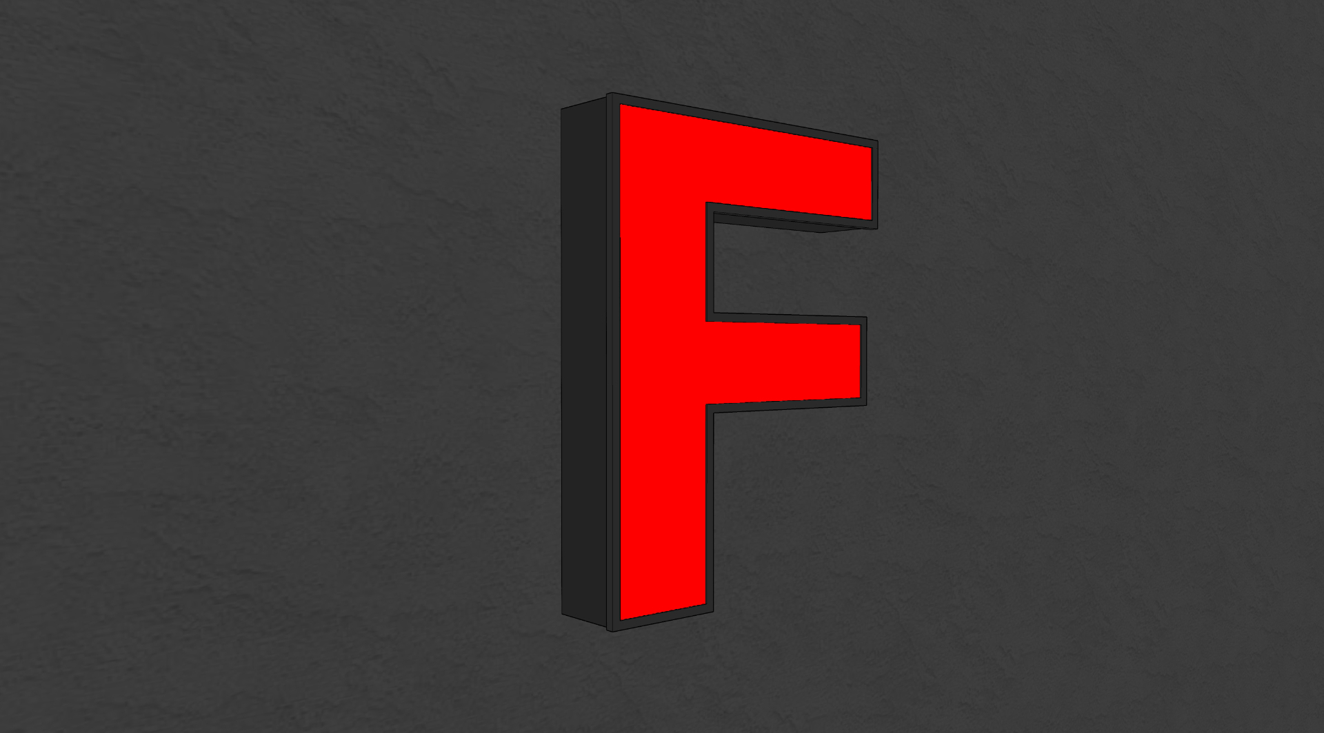 Profil 4 – beleuchteter Buchstabe F auf dunkler Wand