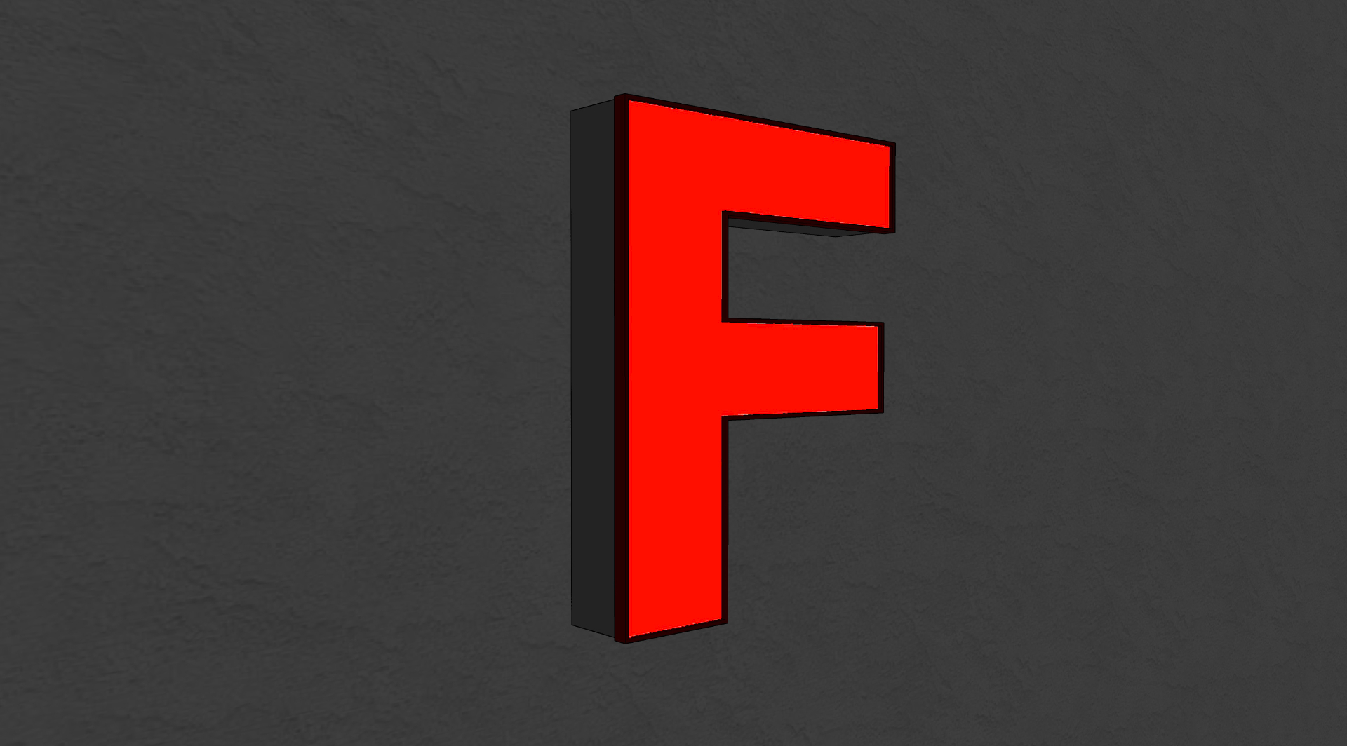 Profil 5 – beleuchteter Buchstabe F auf dunkler Wand